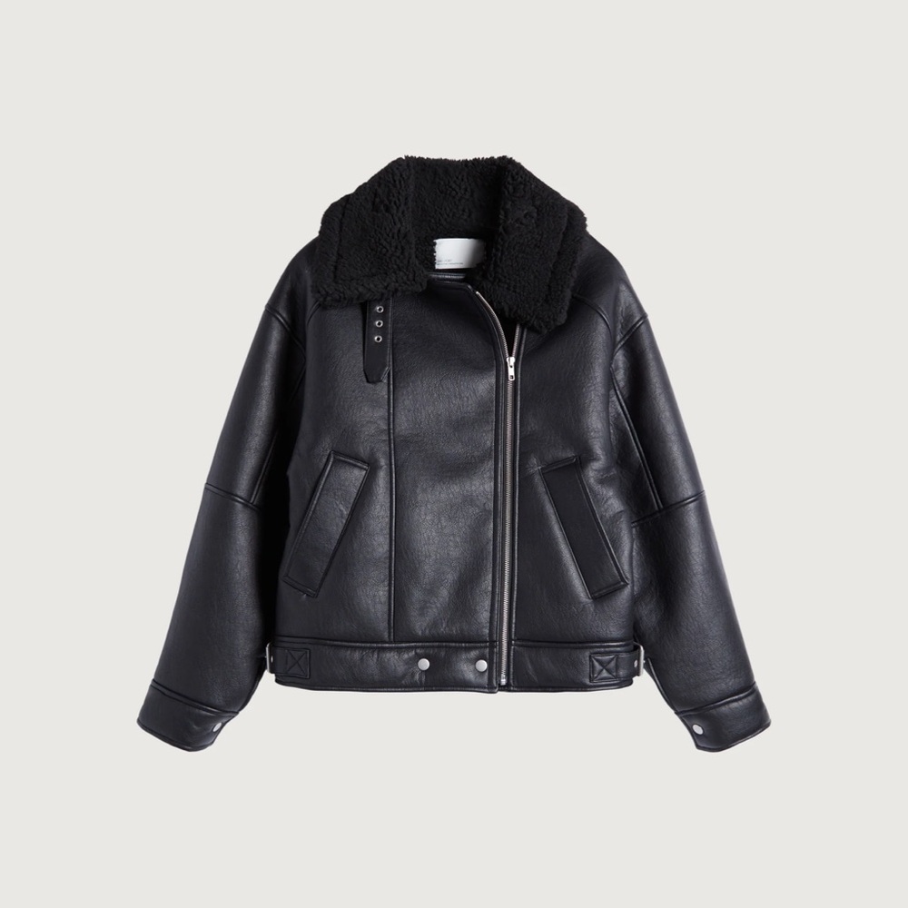OAK + FORT Oversized Sherpa Aviator Leather Jacket - S